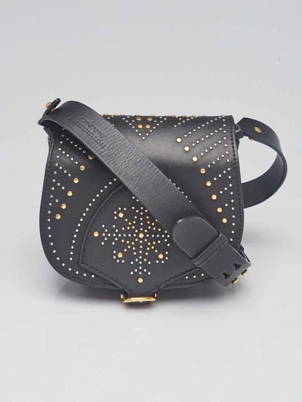 Burberry Black Calfskin Leather Studded Crossbody Mini Satchel Bag